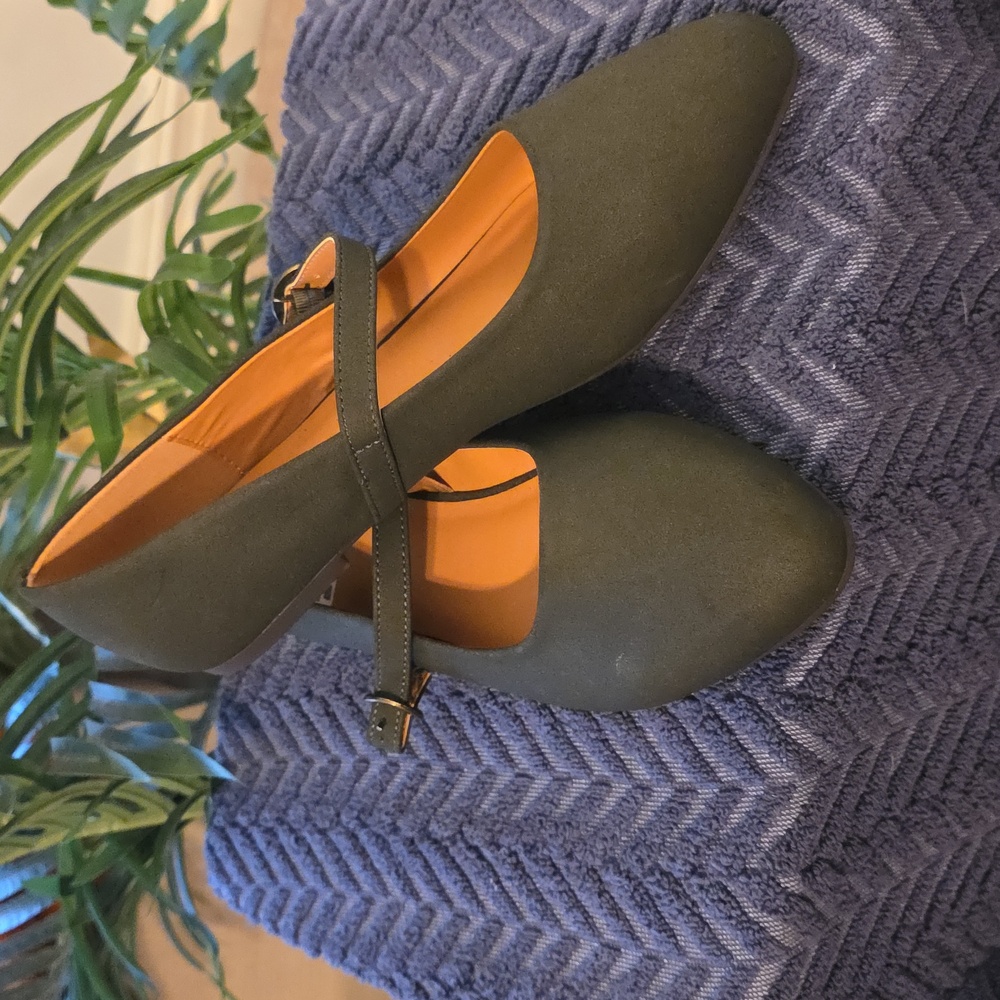 White Mountain Dark Green Mary Jane Flats
